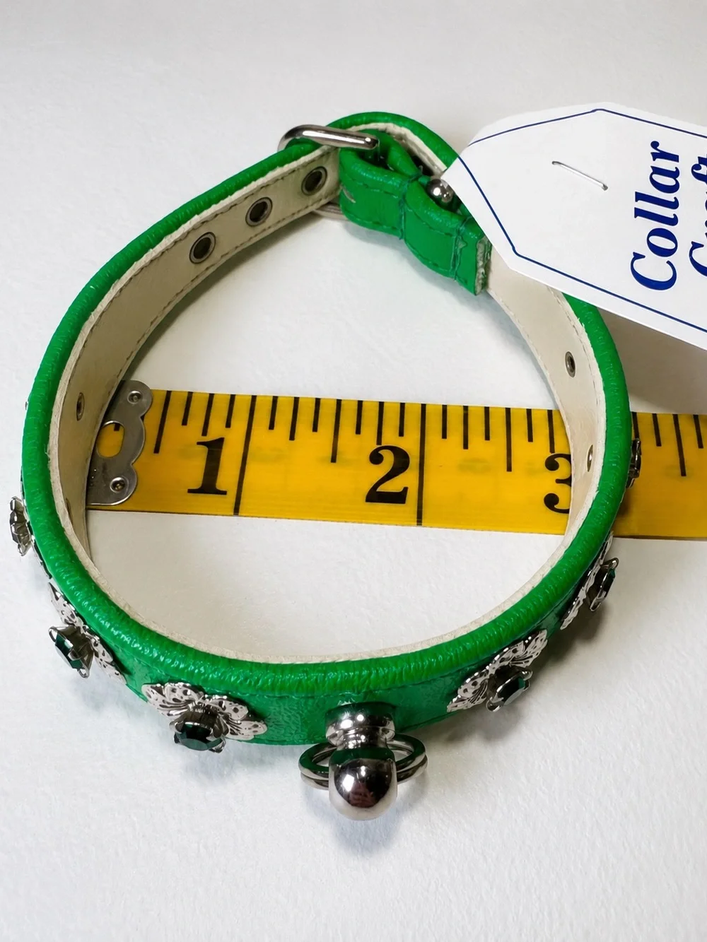 Green Floral Crystal Dog Collar with Silver Accents